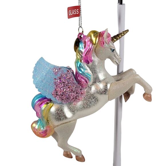2017 Glass Unicorn Ornament Multicolor Wings Christmas Decoration - Picture 2 of 14